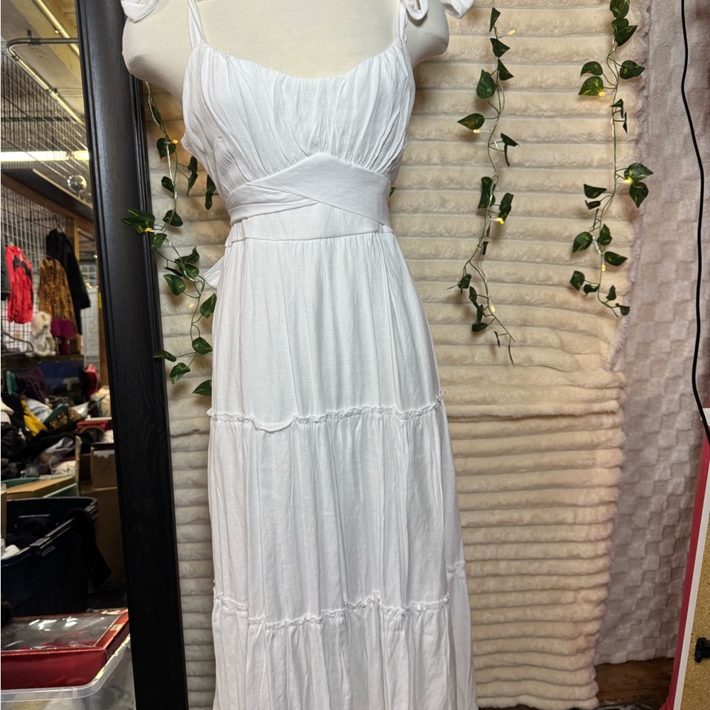 Trixxi White Tiered Maxi Dress with Smocked Bodice